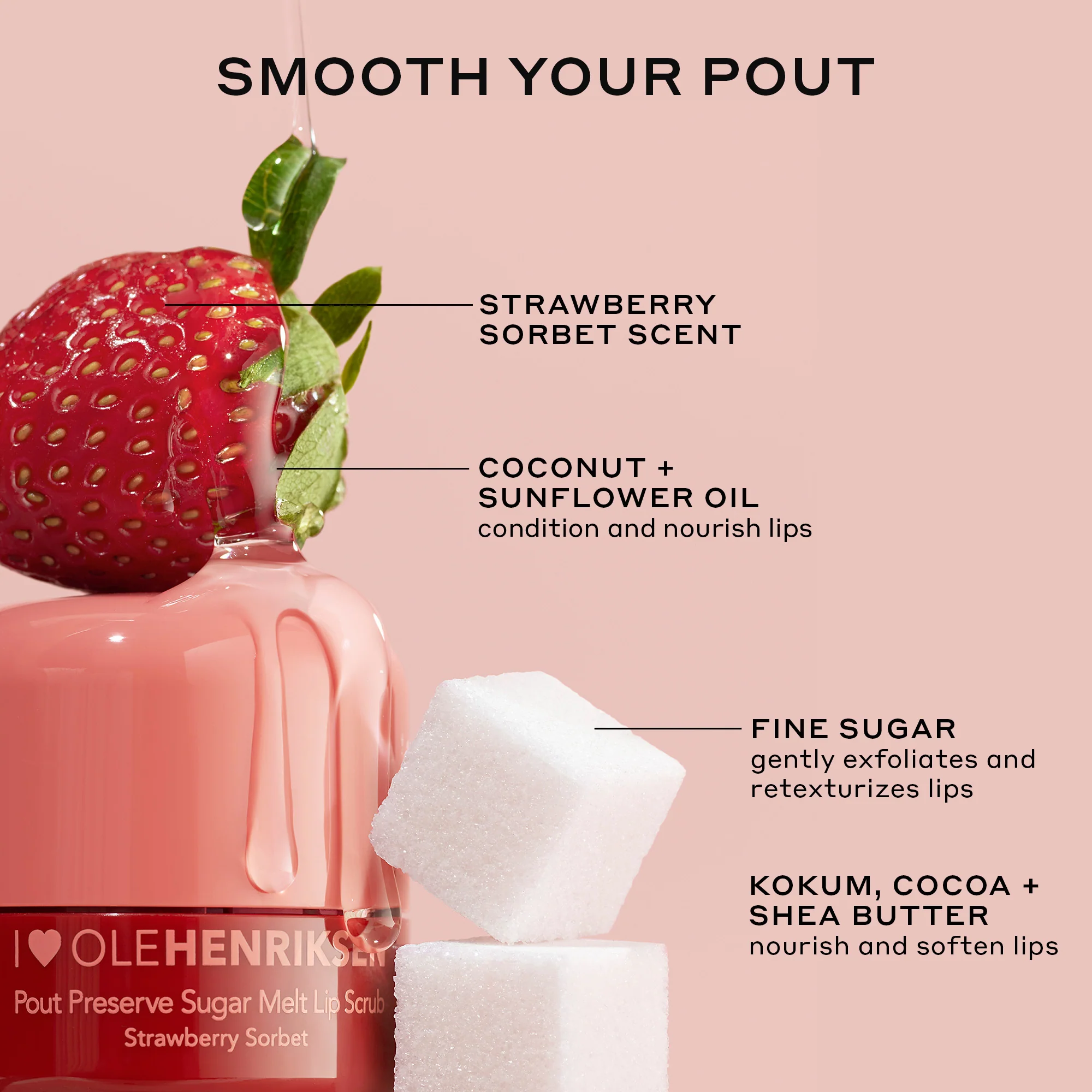 ONE SHOT Pout Preserve Sugar Melt Lip Scrub Strawberry Sorbet 4 ml - Image 3
